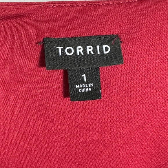 Torrid Peplum Crepe Sweetheart Neck Top Red Size 1X Blouse Puff Sleeve Retro Top - Picture 4 of 14
